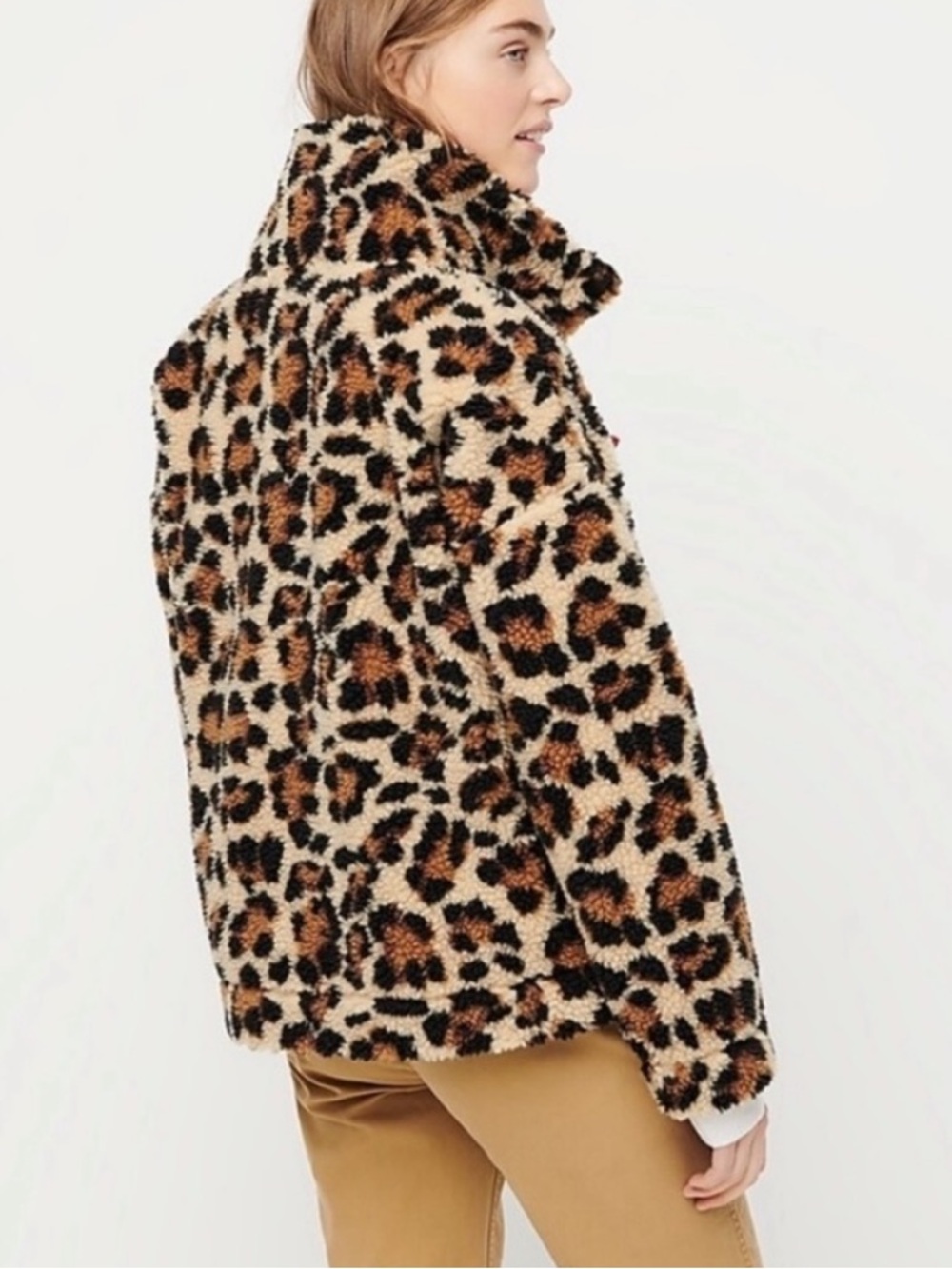 J. Crew Vintage Fleece Leopard  Cheetah Teddy Sherpa Jacket in Brown and Black - Picture 2 of 11